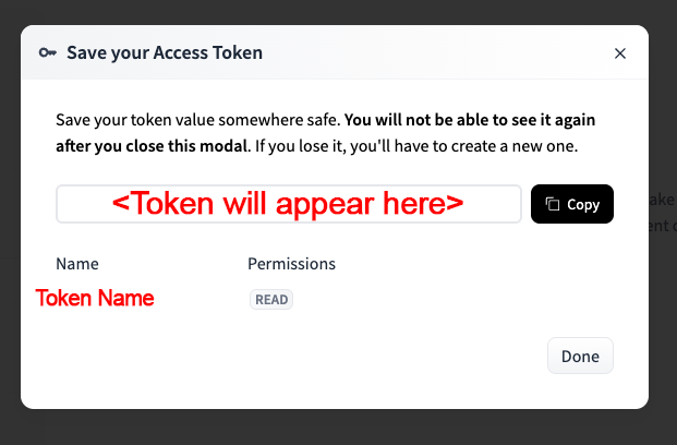 复制并保存 Token
