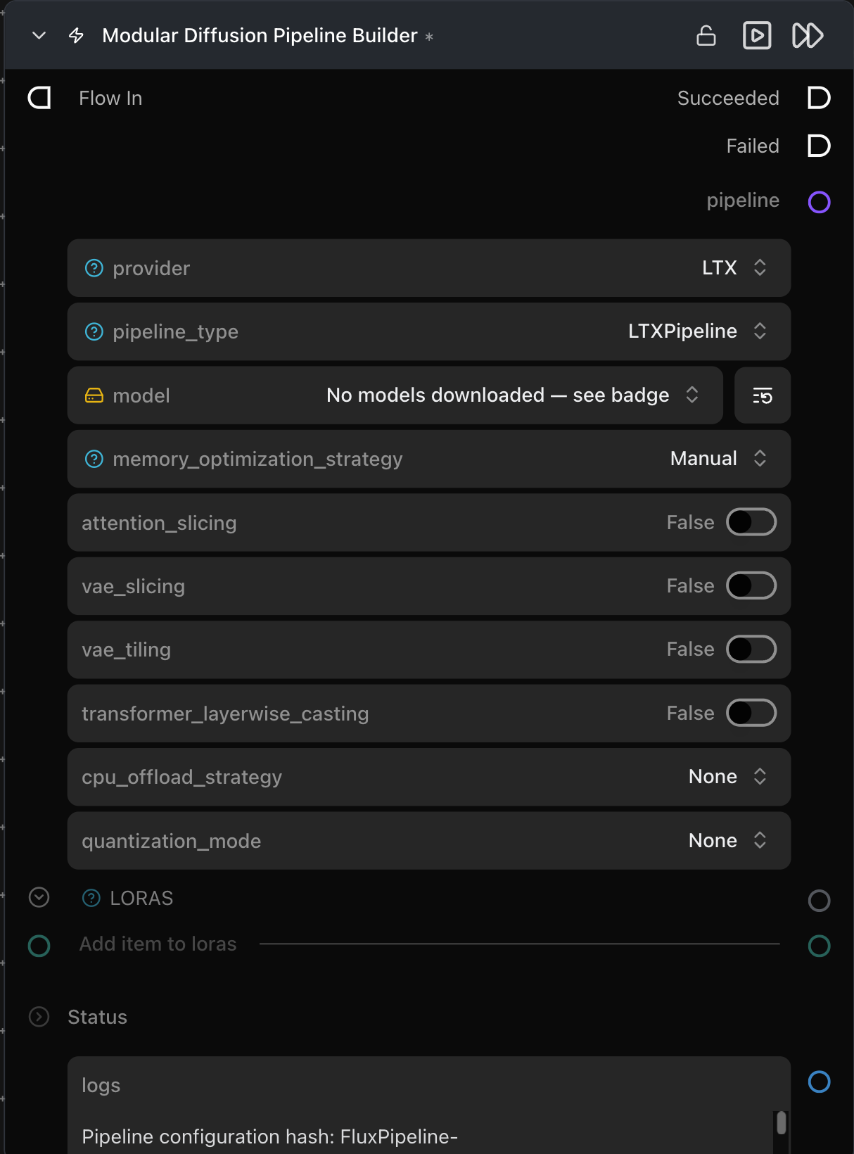 Modular Diffusion Pipeline Builder 算子节点外观