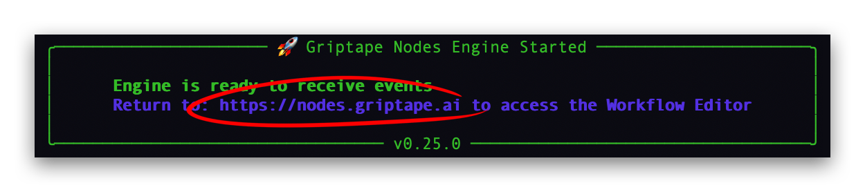 终端中的 Griptape Nodes 启动链接
